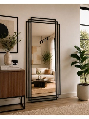 Effe Yapı Dekor Siyah Metal Çerçeveli 180x80 Cm Dekoratif Ayna