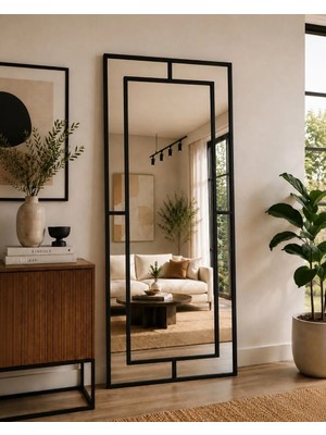 Effe Yapı Dekor Siyah Metal Çerçeveli Yıldız 180x80 Cm Dekoratif Ayna