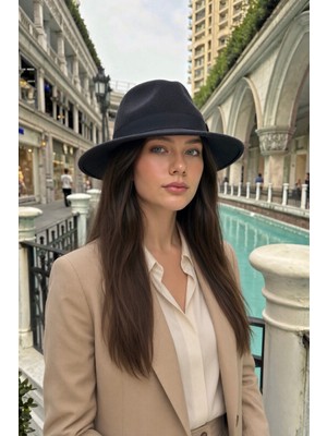 Mollycrush Vintage Siyah Keçe Fötr Şapka | Geniş Kenarlı Kışlık Fedora