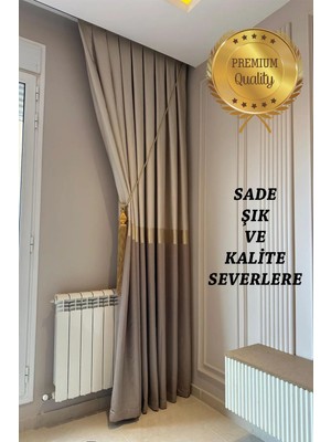 Perde Pendik Fon Perde Azra Lüx Seri Sık Pile Bej Gold Vizon Blackout Pano Güneşlik Tül Perde (1 Kanat)