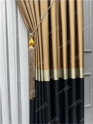 Perde Pendik Pano Fon Perde, Azra, Lüx, Kahve Gold Siyah, Blackout, Fon Perde, Tül Perde, Sık Pile, Tek Kanat
