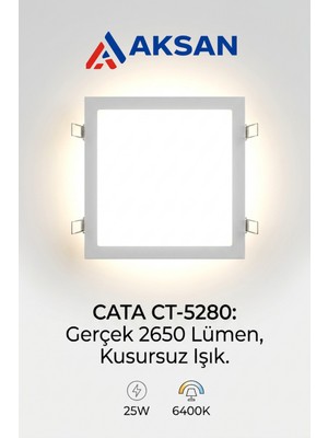 Cata CT-5280 30X30 cm Slim LED Panel 25W 6400K Beyaz Işık 2650 Lümen Sıva Altı Alçıpan Gömme Tavan Armatürü