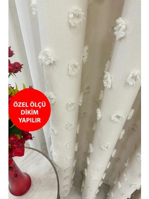 Perde Pendik Fon Perde Ekru Kırık Beyaz Krem Pufy Püsküllü, Ponponlu, Saçaklı Pano Fon Sık Pileli Keten