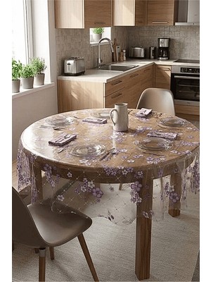 Elegancev Şeffaf Desenli Yuvarlak Masa Örtüsü 135 cm Çap - Mrççk