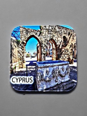 Mundy Cyprus ( Kıbrıs ) Mıknatıslı Plastik Bardak Altlığı Magnet - Hediyelik Buzdolabı Süsü 9.5x9.5 cm (KOD:1850)