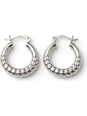 Kadın Desenli Halka Model Silver Renk Gümüş Küpe