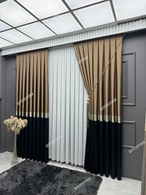 Perde Pendik Pano Fon Perde,elegans Seri,azra Desen Siyah Gold Kahverengi,taç,brilant,blackout,pileli(Tek Kanat)