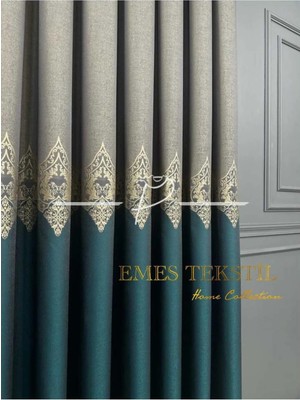 Emes Taş - Yeşil Pano Fon Perde, Lüks Desenli Perde,a Kalite,blackout 1*3 Sık Pile,(Tek Kanat)