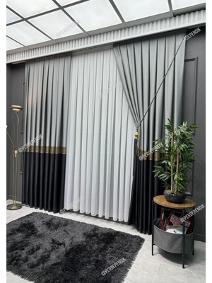 Perde Pendik Elegans Seri Versace Desen Siyah Gold Gri,taç,brilant,kanun Pile,blackout ,(Tek Kanat)