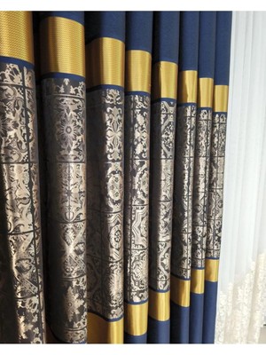 Perde Pendik Pano Fon Perde Yeni Sezon Antik Desen Lacviert Gold Bakır Renk Sık Pile (Tek Kanat)