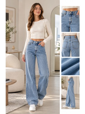 Bees Jeans Christian Kadın Buz Mavi Palazzo Salaş Paça Süper Yüksek Bel Likralı Jean Pantolon