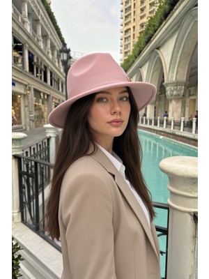 Mollycrush Vintage Pembe Keçe Fötr Şapka | Geniş Kenarlı Kışlık Fedora