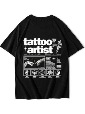 Brz Collection Unisex Oversize Tattoo Artist T-Shirt Siyah