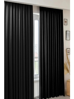 Taç Blackout Fon Perde Ekstraforlu Düz Dikiş - Siyah 100X260