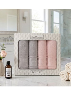 Özdilek Best Hamam Seti, Banyo Havlu Takımı-Camellia Gri Pudra