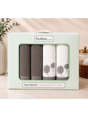 Özdilek Bamboo Hamam Seti, Banyo Havlu Takımı-Phlox Antrasit Beyaz