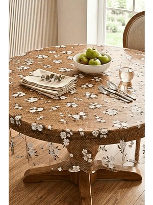 Elegancev Şeffaf Desenli Yuvarlak Masa Örtüsü 135 cm Çap - Syhbyz