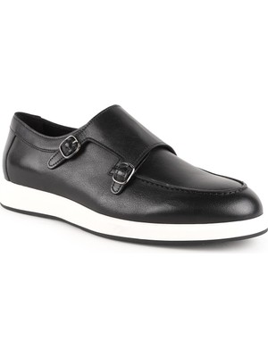 Erkek Casual Ayakkabı Lacivert Hakiki Deri Çift Tokalı Monk Strap Hafif Beyaz Eva Taban Sneaker Lbr H1010
