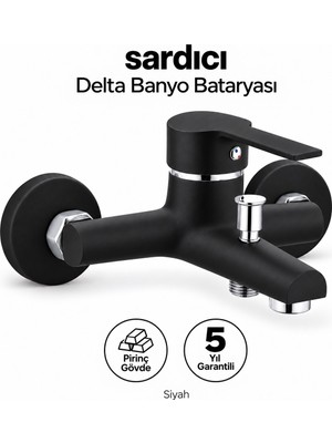 Sardıcı Delta Siyah Pirinç Banyo Bataryası Dirsek Rozet Dahil 5 Yıl Garantili