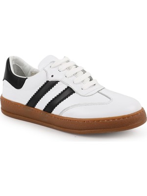 LBR Kadın Sneaker Hakiki Deri Çift Şerit Çizgili Bağcıklı T-Burun Karamel Kauçuk Taban Retro Ayakkabı L075.2324