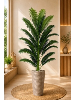Veniv 200-210 cm Yapay Areka Palmiyesi Dekoratif Büyük Boy Salon Bitkisi Bej Saksılı