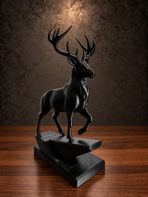 ARKlife 3D Electronic Dekoratif Majestik Geyik Biblo 22CM Siyah Heykeli Ev Salon Ofis Dekoru Hediyelik