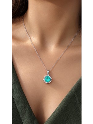 Silveranka 925 Ayar Gümüş Doğal Paraiba Taşlı Anturaj Kolye
