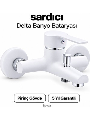 Sardıcı Delta Beyaz Pirinç Banyo Bataryası Dirsek Rozet Dahil 5 Yıl Garantili