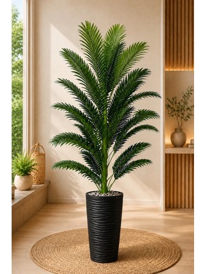 Veniv 200-210 cm Yapay Areka Palmiyesi Dekoratif Büyük Boy Salon Bitkisi Siyah Saksılı