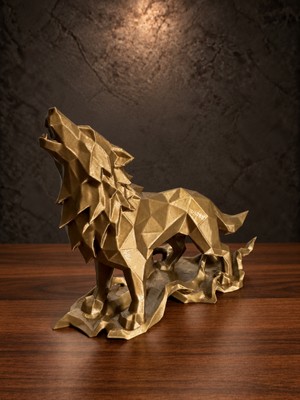ARKlife 3D Electronic Dekoratif Geometrik Uluyan Kurt Bronz Gold Heykeli Masaüstü Ev Ofis Salon Dekoru Hediyelik
