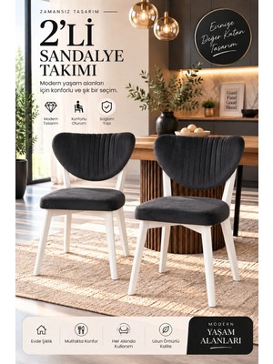Koçak Home Luxury Sandalye Antrasit Kumaş Beyaz Ayak 2 Adet