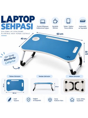 MUITOMAS KATLANABİLİR BARDAKLIKLI LAPTOP MASASI MAVİ