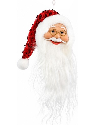 Dekorsende Yılbaşı Mini Payetli Şapkalı Noel Baba Kafası Süs Kırmızı 25 cm