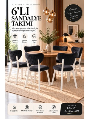 Koçak Home Luxury Sandalye Antrasit Kumaş Beyaz Ayak 6 Adet