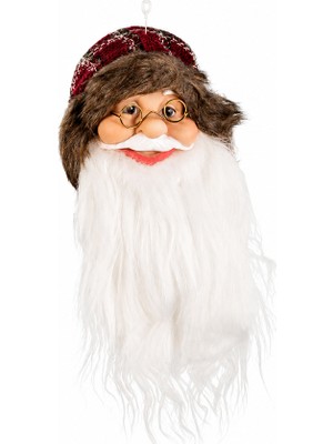 Dekorsende Yılbaşı Süsü Ekoseli Kürk Detaylı Noel Baba Kafası Kırmızı 35 cm