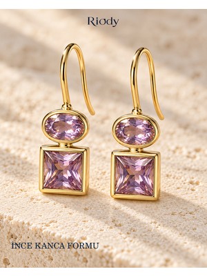 Riody Lueur Lilas Gold Kaplama Pembe Lila Lazer Kesim Zirkon Taşlı Sallantılı Kadın Küpe