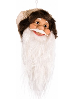 Dekorsende Yılbaşı Süsü Kahverengi Kürk Şapkalı Noel Baba Kafası 35 cm