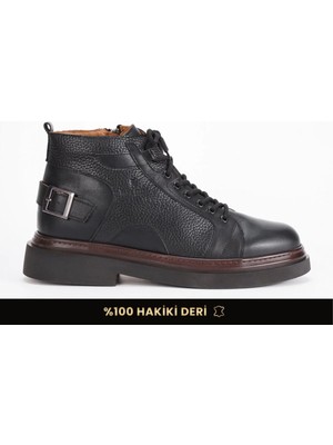 Fame Step Hakiki Deri Erkek Bot Bağcıklı Fermuarlı Casual Kışlık Soğuğa Dayanıklı Poli Taban Iç Dış Hakiki Dana Derisi Siyah