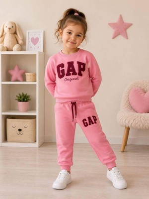 BeU Kids Kız Çocuk %100 Pamuk 3 Iplik Fırçalı Kumaş Pembe Eşofman Takım