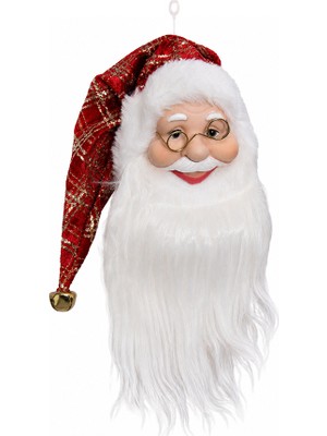 Dekorsende Yılbaşı Süsü Külah Şapkalı Noel Baba Kafası Kırmızı-Altın 35 cm