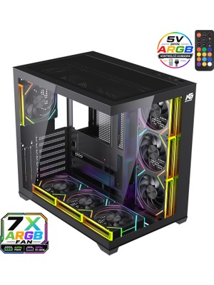 Next Gaming Alpha Neon 7x Argb Fan Kumanda ve Kontrolcü Atx Boş Bilgisayar Kasası Siyah