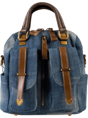 Guja C1011 Kadın Denim Orta Boy El ve Sırt Çantasıı Kot Mavi