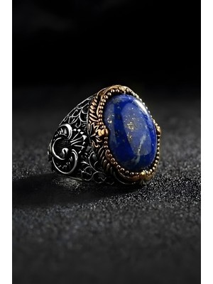 Takıdepo Hünkar Model Lapis Lazuli Taşlı Gümüş Erkek Yüzük