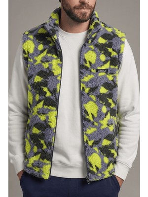 Genius Store Erkek Yelek Içi Şardonlu Sherpa Peluş Yelek Tam Fermuarlı Cepli  Kuzu Outdoor Yelek (SARI)
