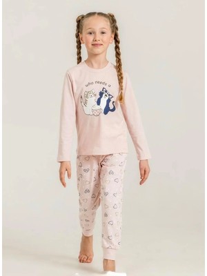 Queen Kids RP3902 Kız Çocuk Kedili  Pijama Takımı