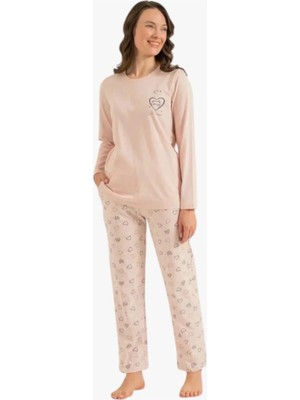 Queen Kids RP3902  Kız Çocuk Kedili Pijama Takımı Pudra