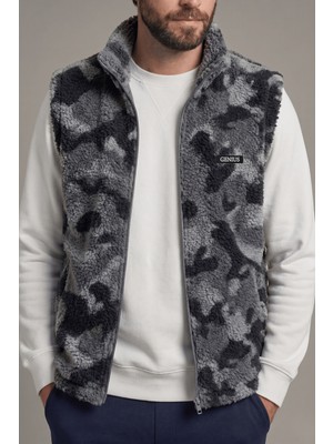 Genius Store Erkek Yelek Içi Şardonlu Sherpa Peluş Yelek Tam Fermuarlı Cepli  Kuzu Outdoor Yelek (ANTRASİT)