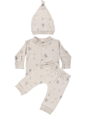 Bebegen Unisex Bej Koala Desenli Organik Üçlü Pijama Takımı