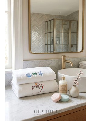 Sleep Garden %100 Pamuk Nakışlı Tasarım Yıldız&ağaç Desen El ve Yüz Havlusu 50X90 cm 2'li Set