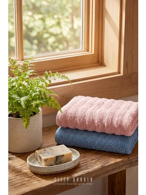 Sleep Garden %100 Pamuk Pembe-Mavi Kaliteli El Yüz Havlusu 90X50 cm 2'li Set